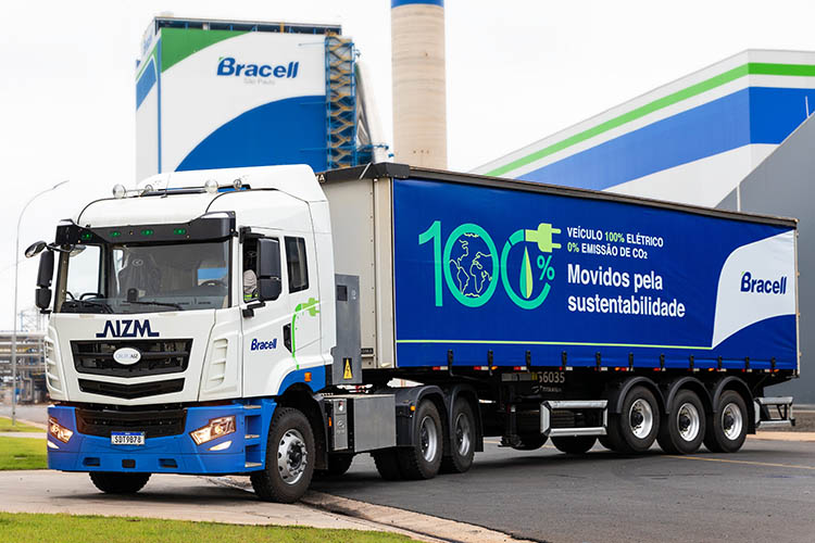 Bracell adopts the use of a 100% electric truck for pulp transport